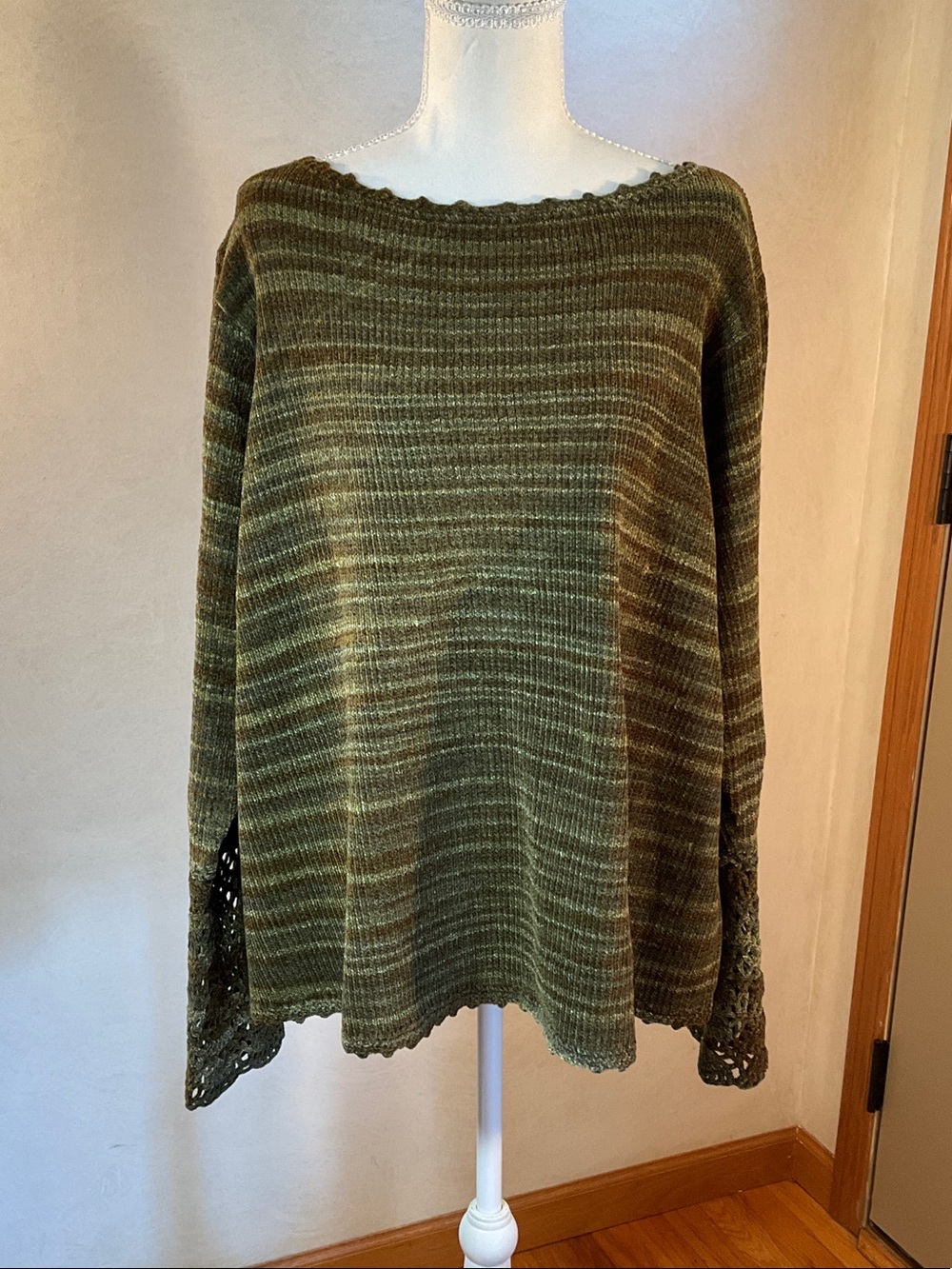 Women's Olive Green Striped Knit Sweater